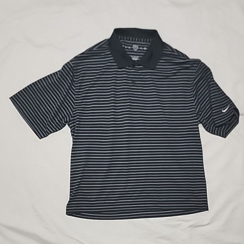 Nike Golf Dry Fit Navy White Striped Men's Polo Shirt Medium
